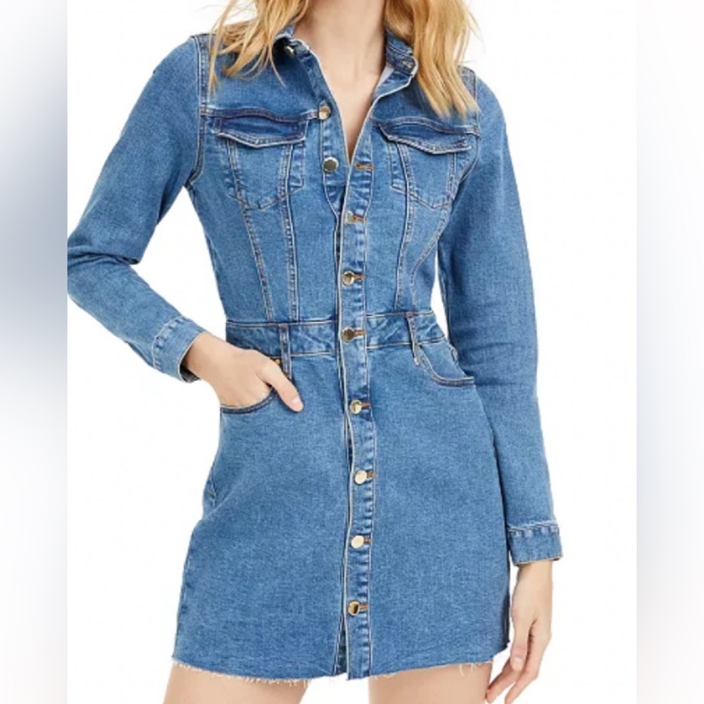 GUESS Long-Sleeve Fitted Denim Dress